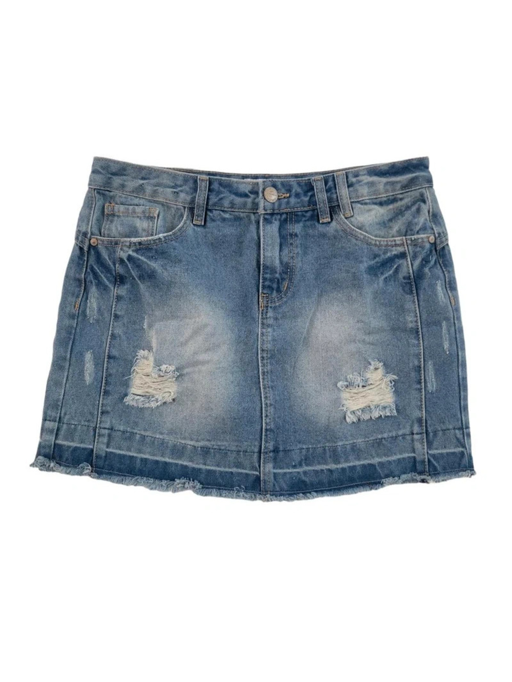 Sublevel Denim Mini Skirt Medium Womens Blue Distressed Zipper Pockets